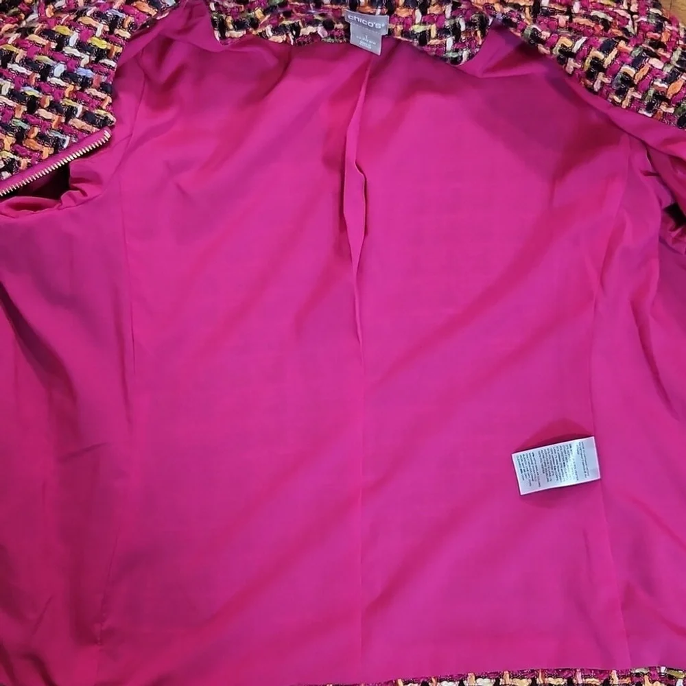 Chico's Pink Blazer with Geometric Pattern and Standard Collar